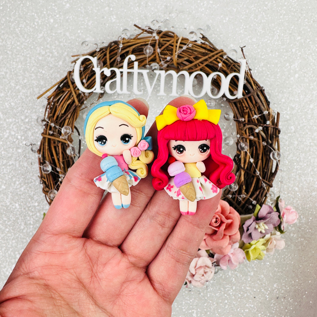 Ice cream flower girls - Handmade Flatback Clay Bow Centre