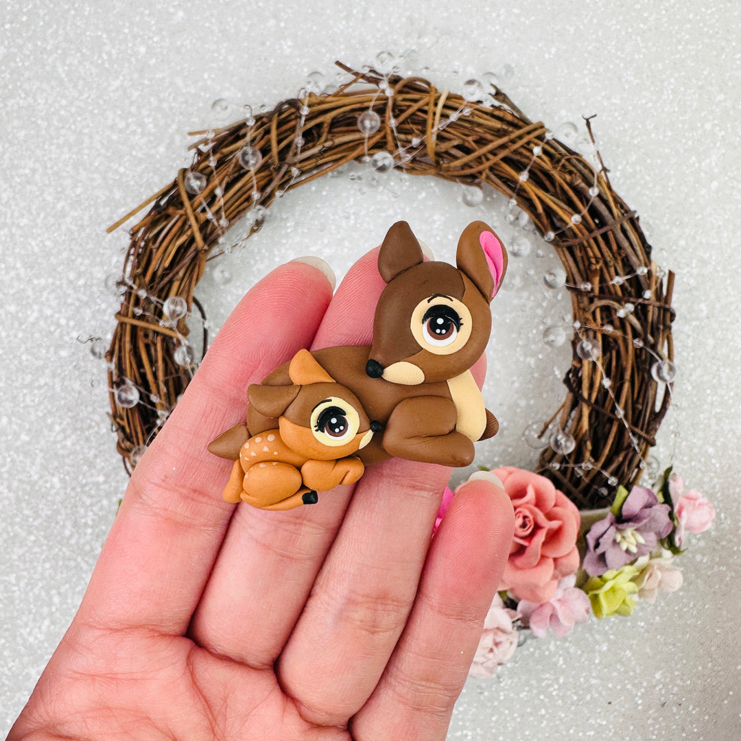 Deer and baby - Handmade Flatback Clay Bow Centre