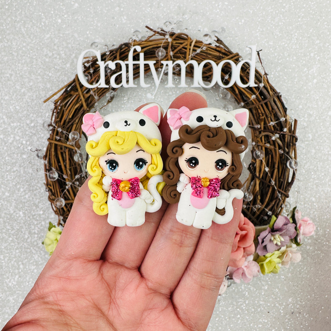 Dressing up cat girls - Handmade Flatback Clay Bow Centre