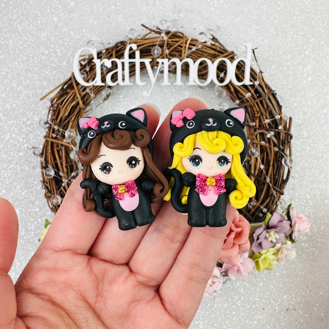 Dressing up black cat girls - Handmade Flatback Clay Bow Centre