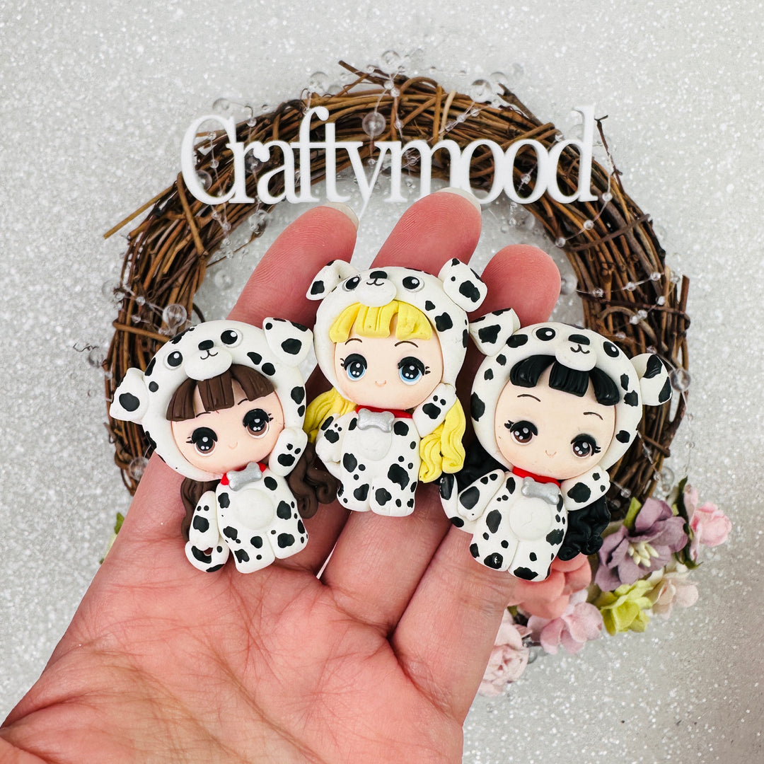 Dressing up Dalmatian dog girl - Embellishment Clay Bow Centre