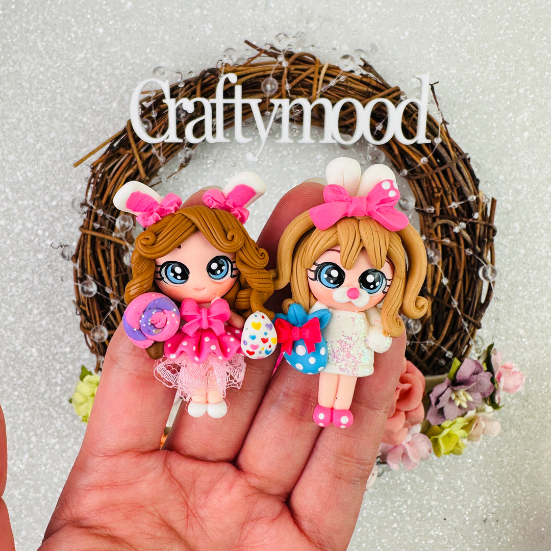 Bunny ear girls Easter - Handmade Flatback Clay Bow Centre