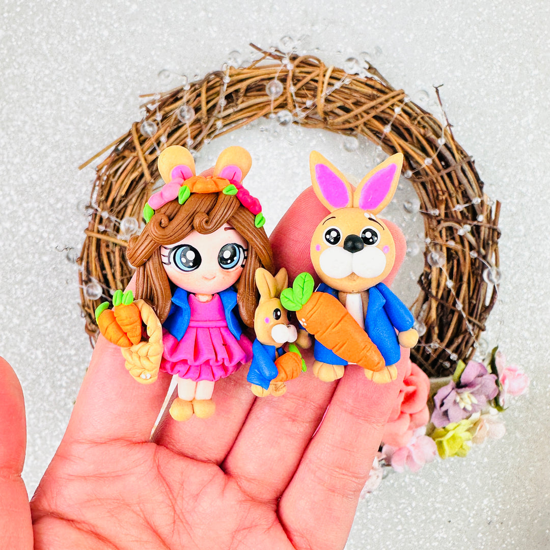 Rabbit and carrot - Handmade Flatback Clay Bow Centre