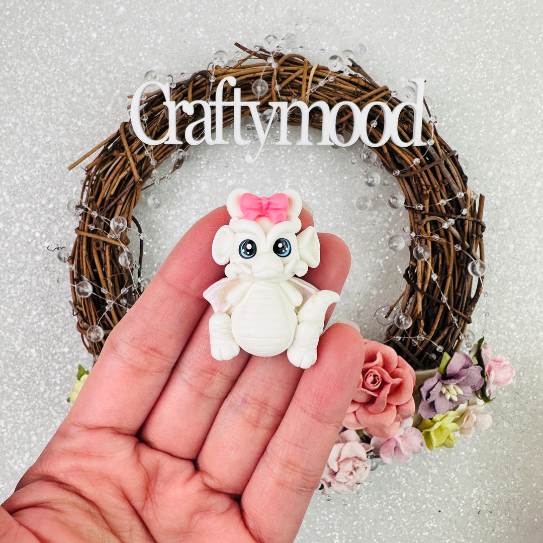 White dragon - Handmade Flatback Clay Bow Centre