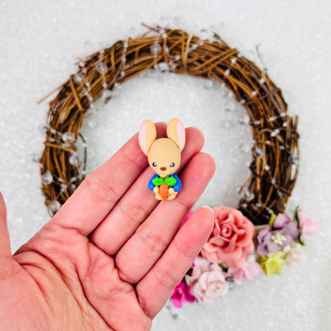 Rabbit and carrot - Handmade Flatback Clay Bow Centre