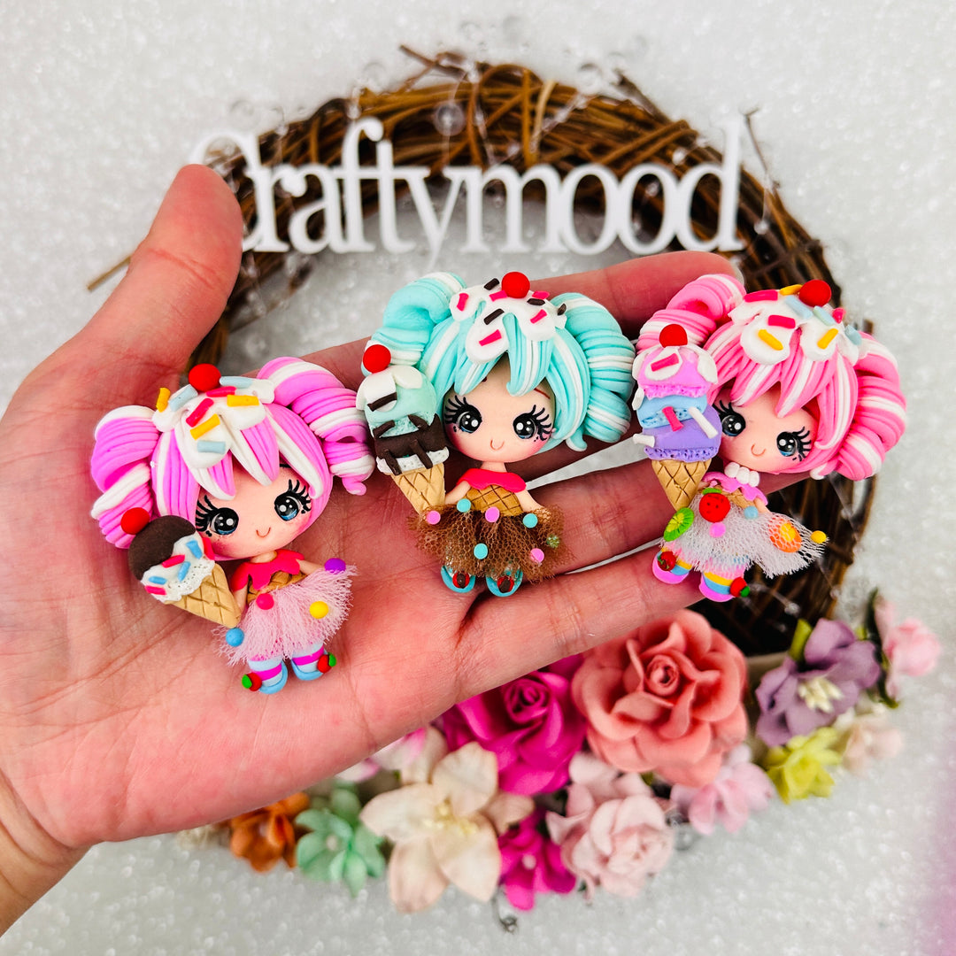 Ice cream tutu girl - Handmade Flatback Clay Bow Centre