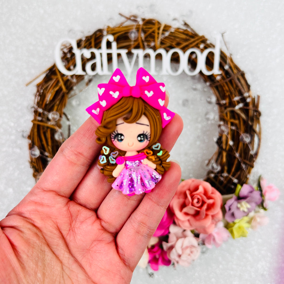 Big pink bow girl - Embellishment Clay Bow Centre