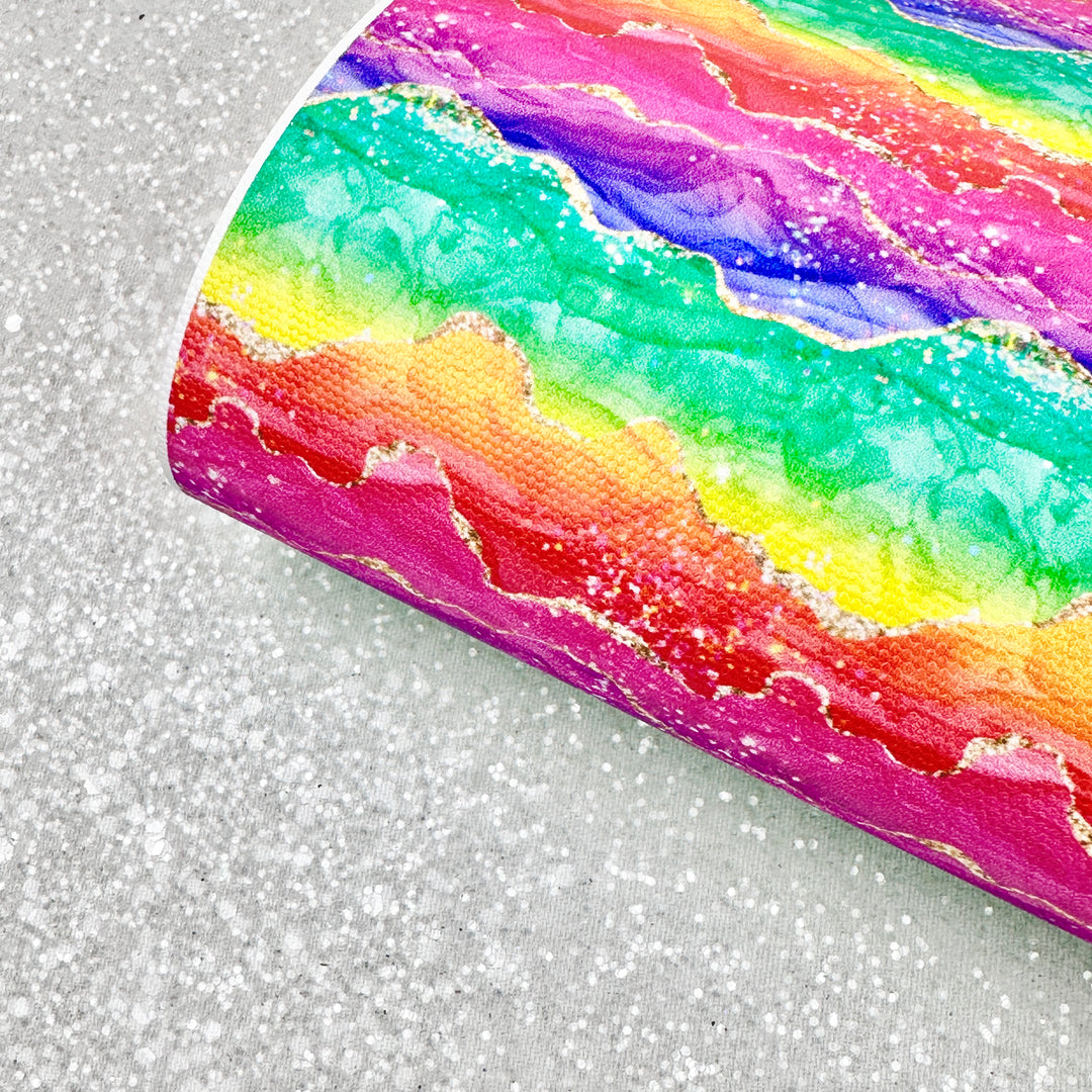 Rainbow marble gold geode - Pu Leatherette vinyl - canvas - choose Fabric material Sheets