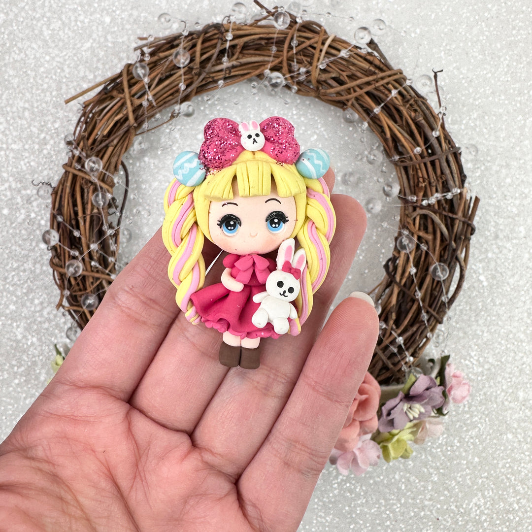 Pink dress bunny girl - Embellishment Clay Bow Centre