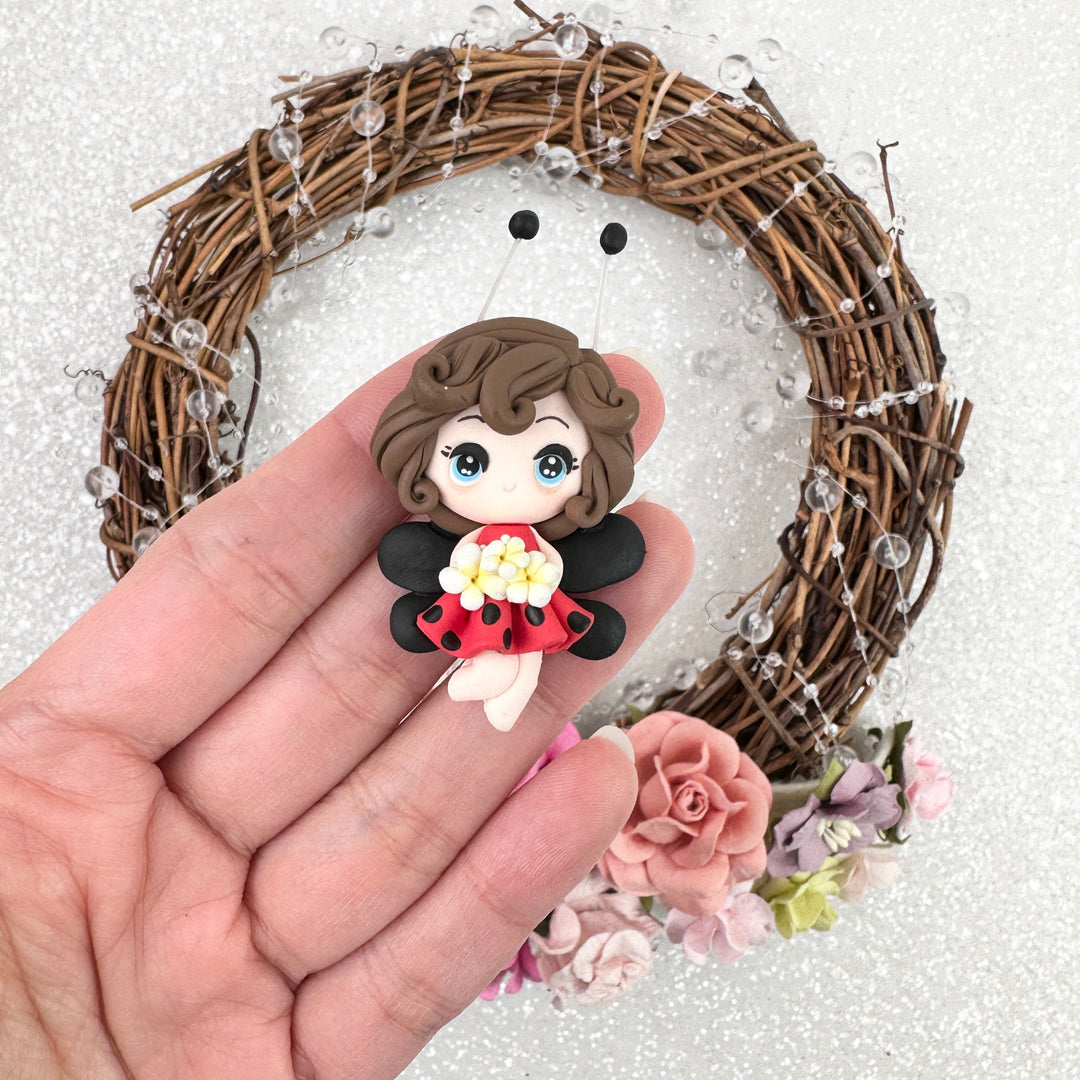 Red ladybug girl - Embellishment Clay Bow Centre