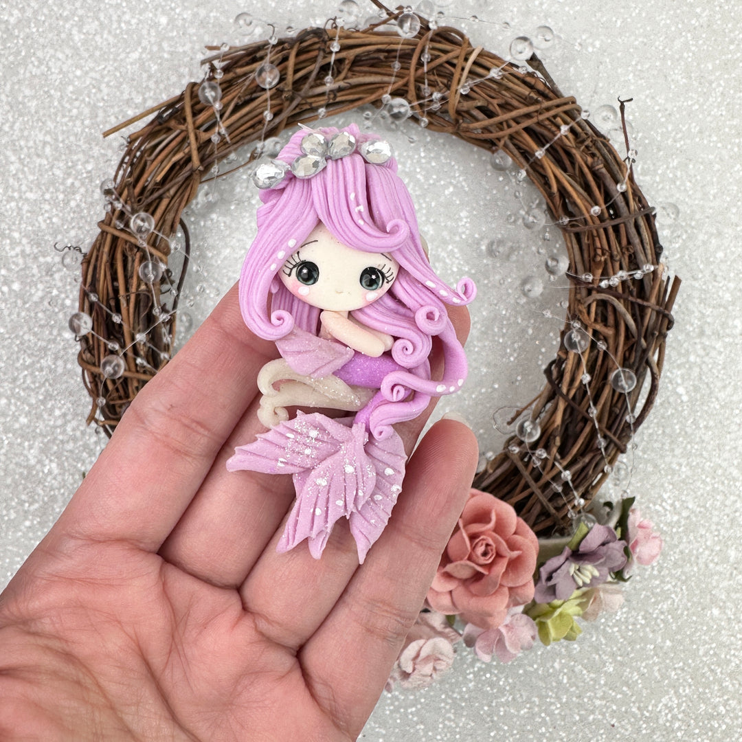 Purple pearl mermaid - Embellishment Clay Bow Centre