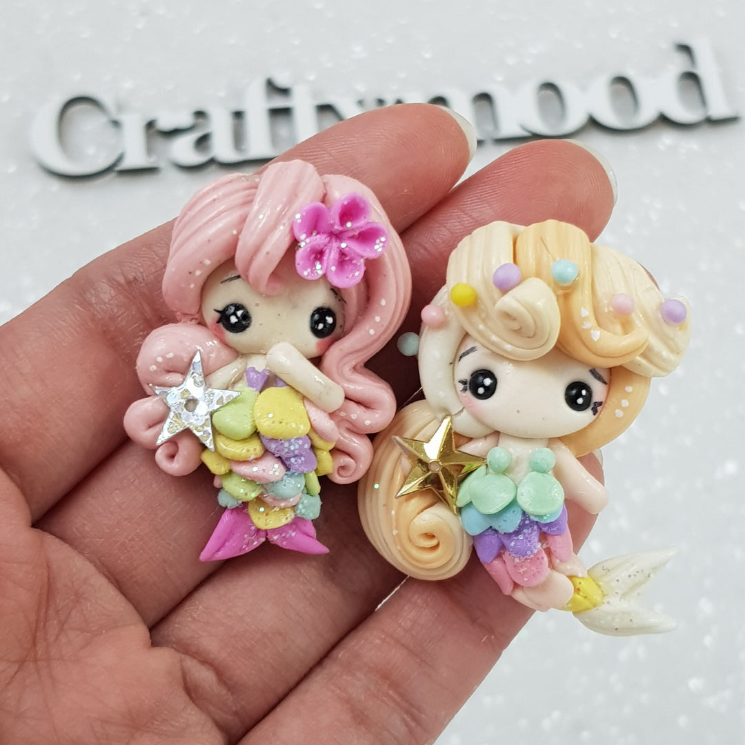 Cute Star rainbow Mermaid - Embellishment Clay Bow Centre