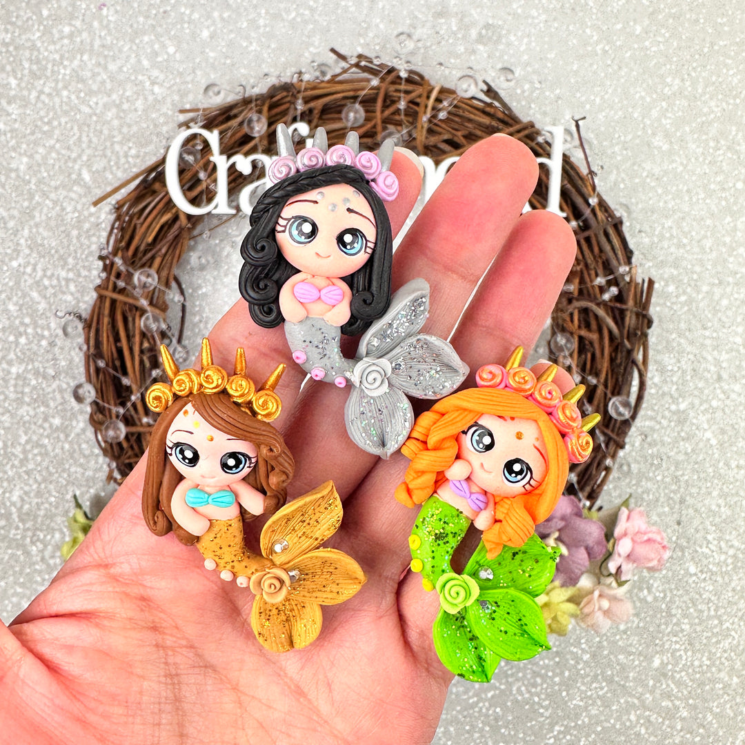 SALE - Mermaid with flower crown - Handmade Flatback Clay Bow Centre