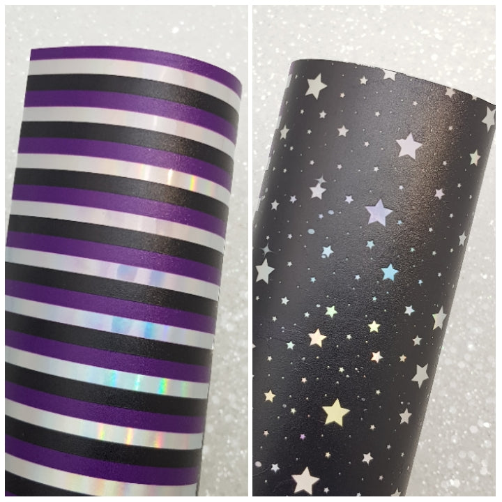 holographic stripes - star - faux vegan Leather vinyl