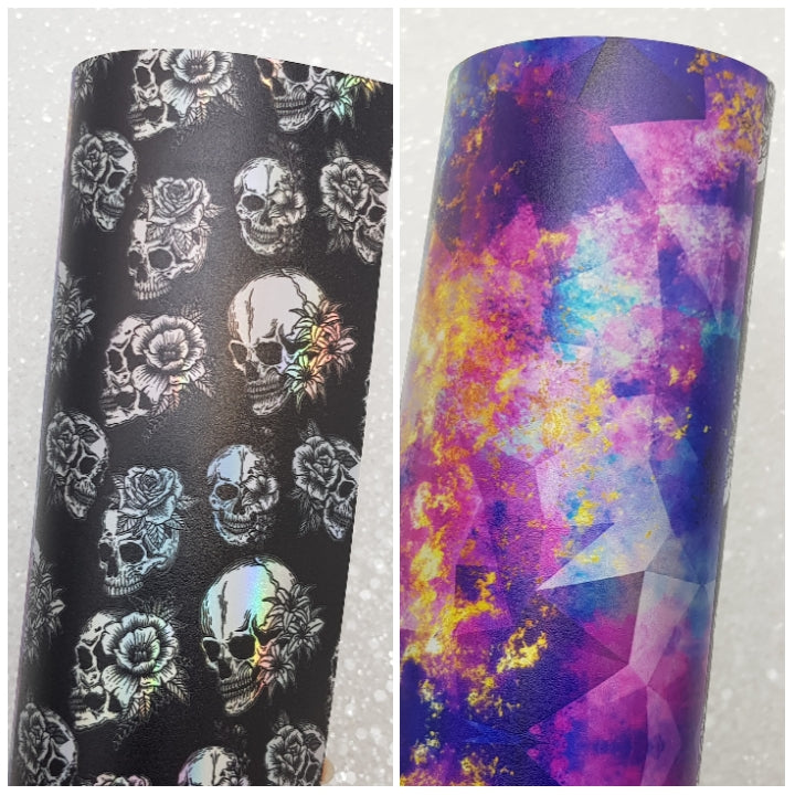 Holographic skeleton- rainbow gem- faux vegan Leather vinyl