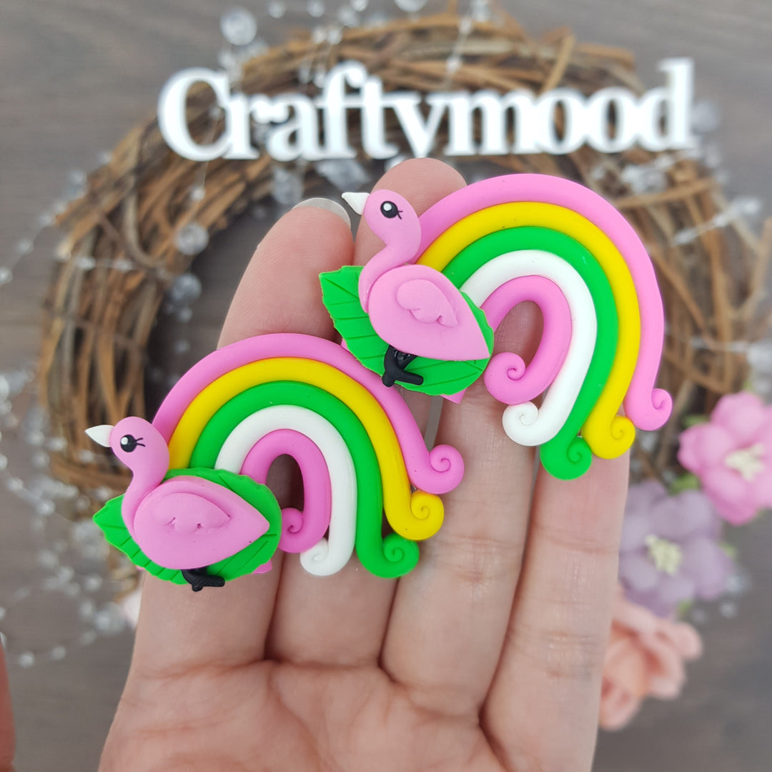 Rainbow flamingo - Handmade Flatback Clay Bow Centre