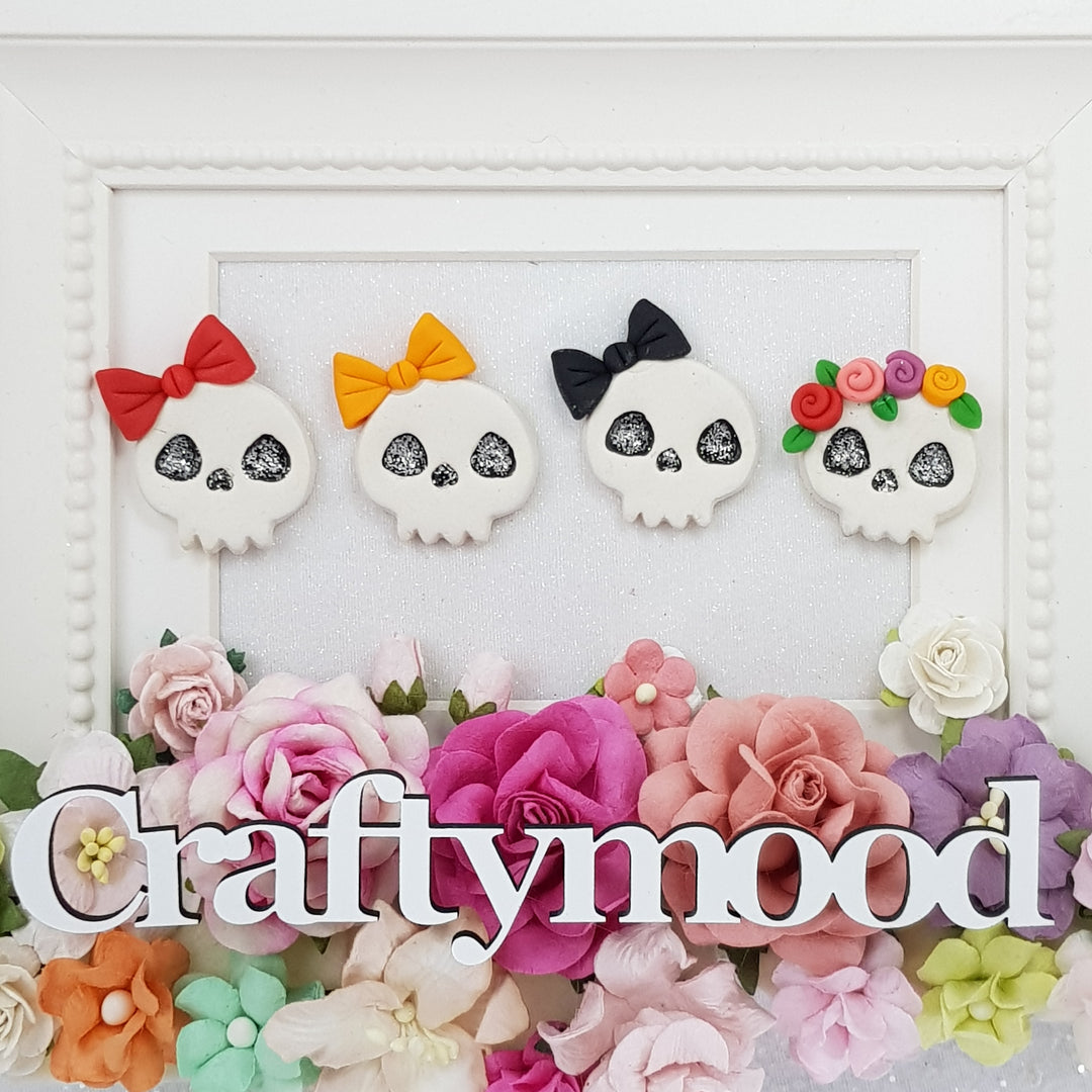 Cute Halloween Skull - Embellishment Clay Bow Centre