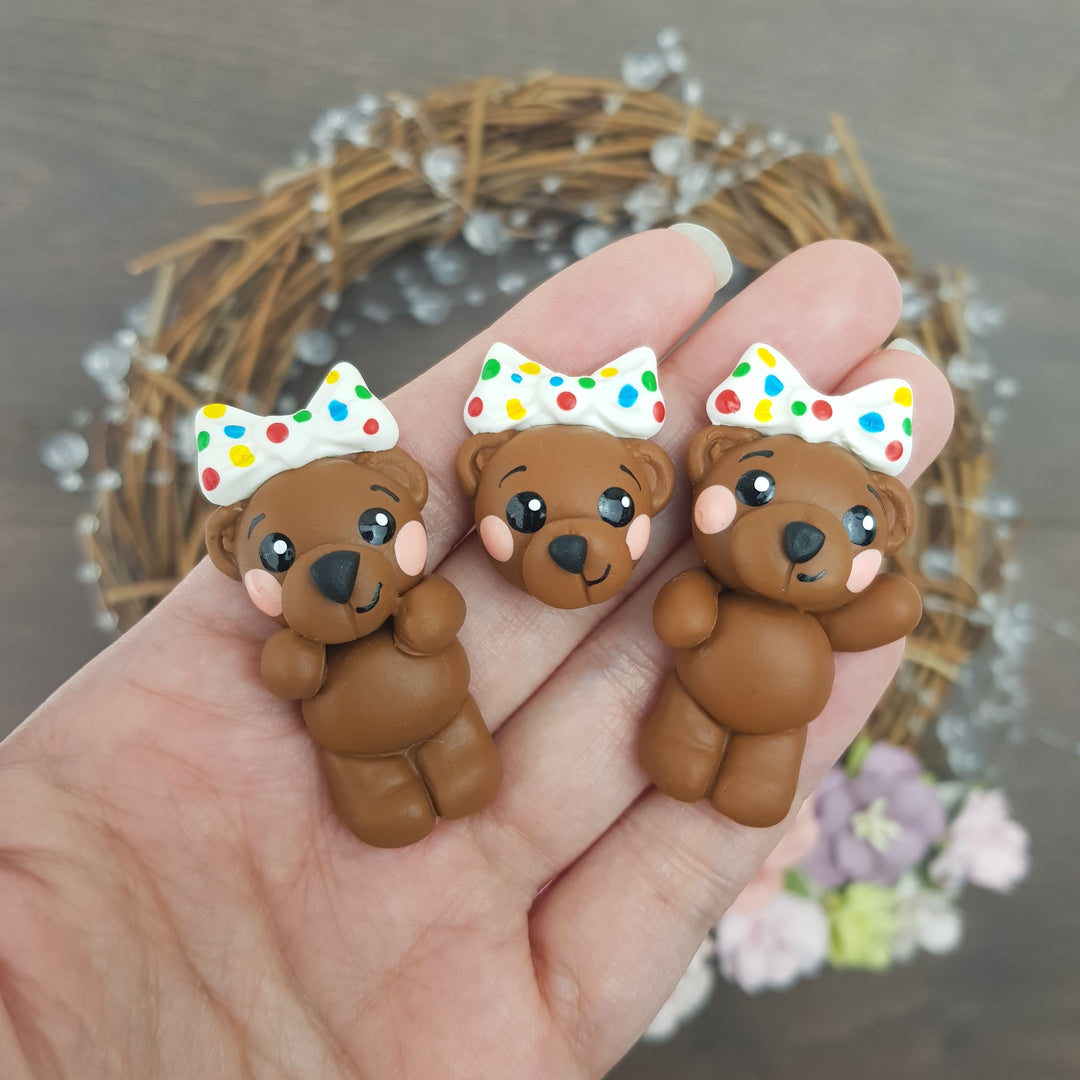 Spotty bears - Handmade Flatback Clay Bow Centre