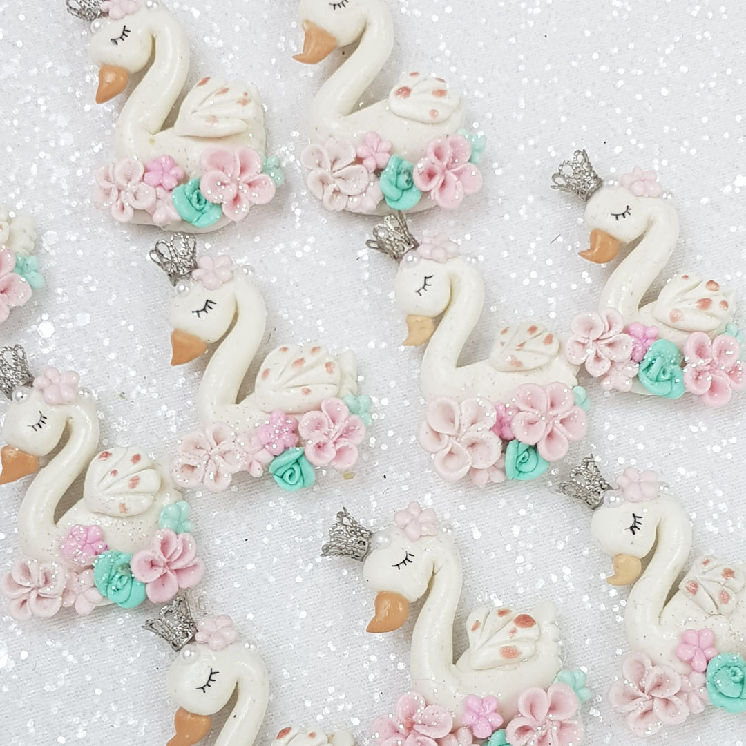 White Swan with Crown - Embellishment Clay Bow Centre