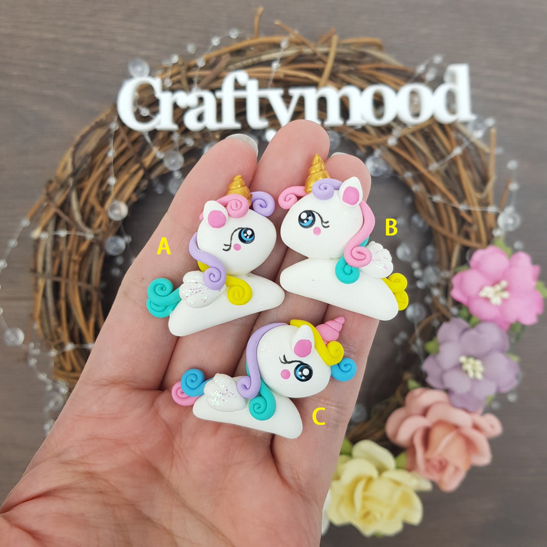 Flying rainbow unicorn - Handmade Flatback Clay Bow Centre
