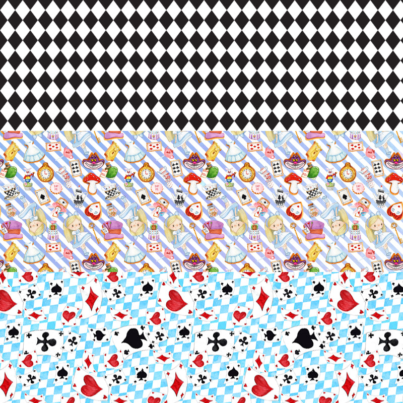 Alice in wonderland - faux vegan Leatherette vinyl - canvas - choose Fabric material Sheets