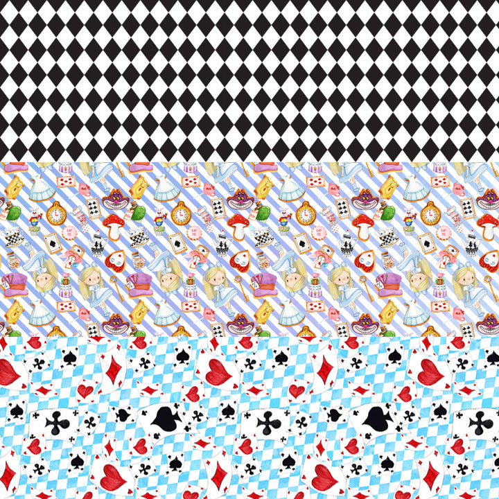 Alice in wonderland - faux vegan Leatherette vinyl - canvas - choose Fabric material Sheets