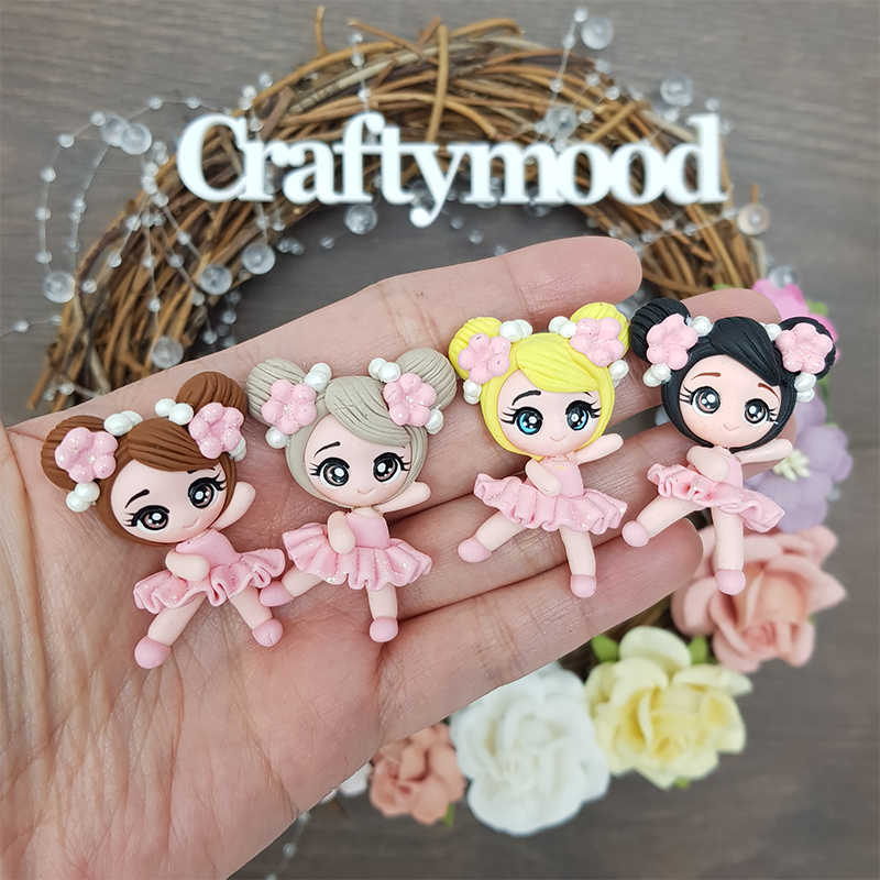 Ballerina in pink dress - Handmade Flatback Clay Bow Centre