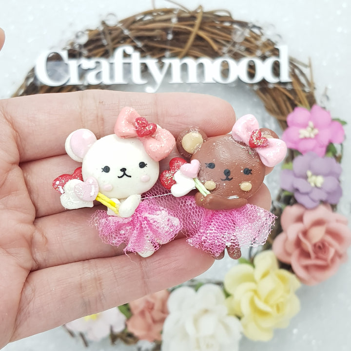 Dancing Bear - Handmade Flatback Clay Bow Centre