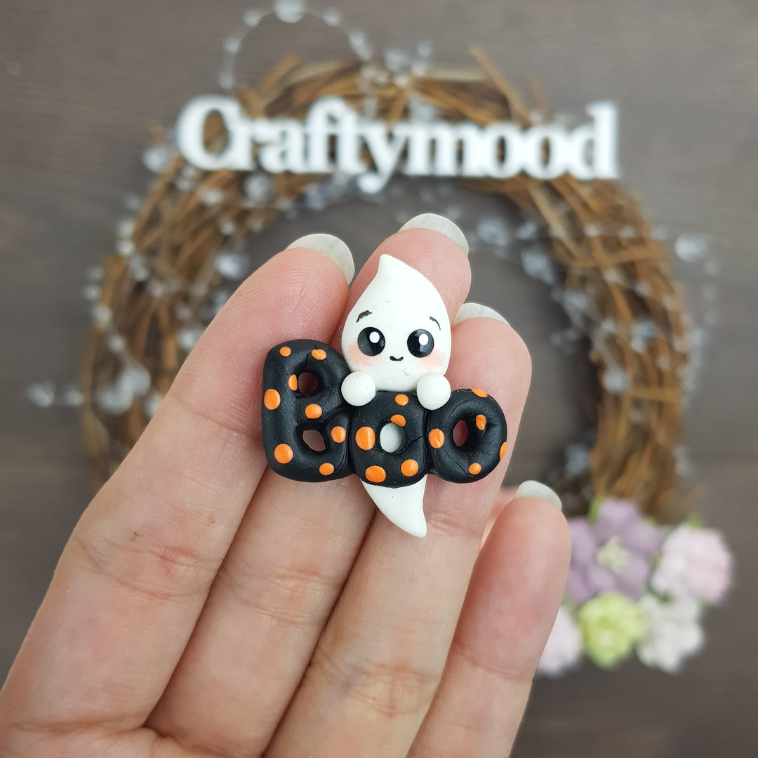 Boo Halloween - Handmade Flatback Clay Bow Centre