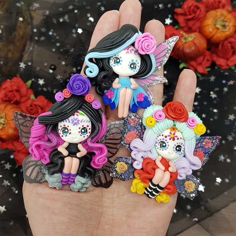 Candy skull butterfly fairies - Embellishment Clay Bow Centre