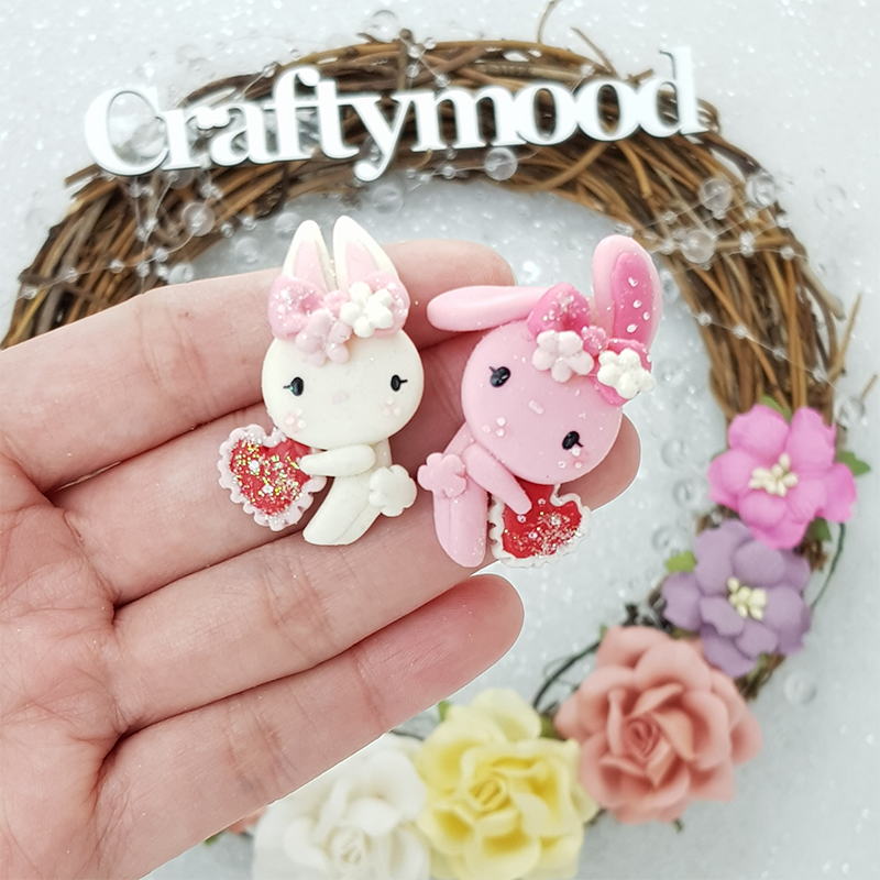 Cute bunny - Handmade Flatback Clay Bow Centre