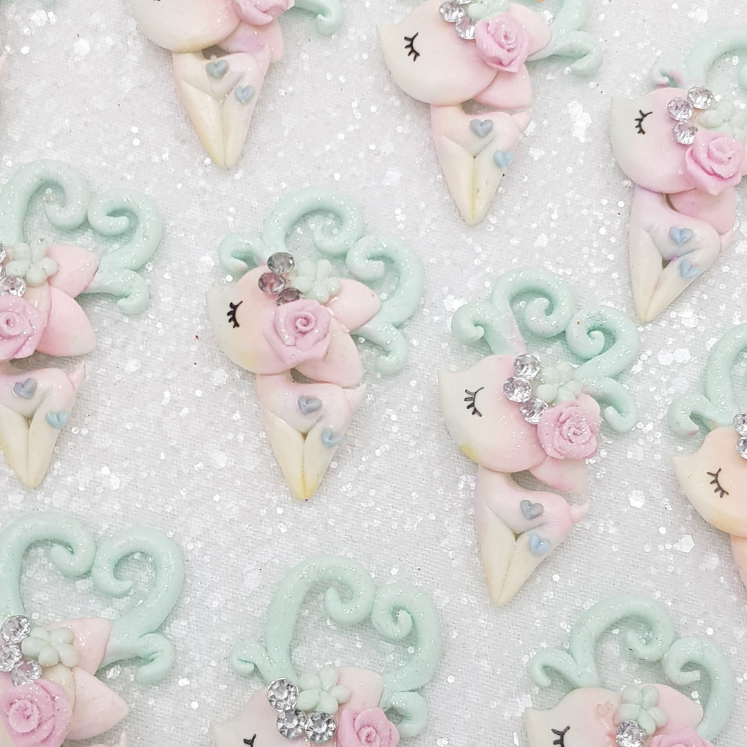 Lovely flower deer B - Embellishment Clay Bow Centre