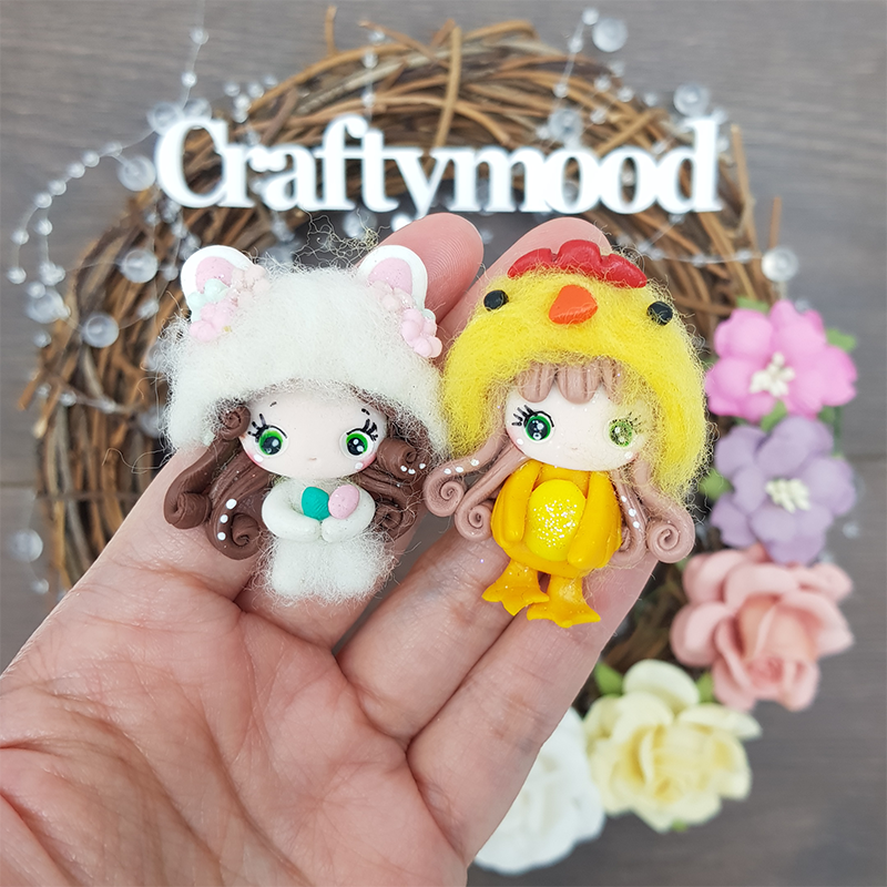 Easter dressing up fluffy girl - Embellishment Clay Bow Centre