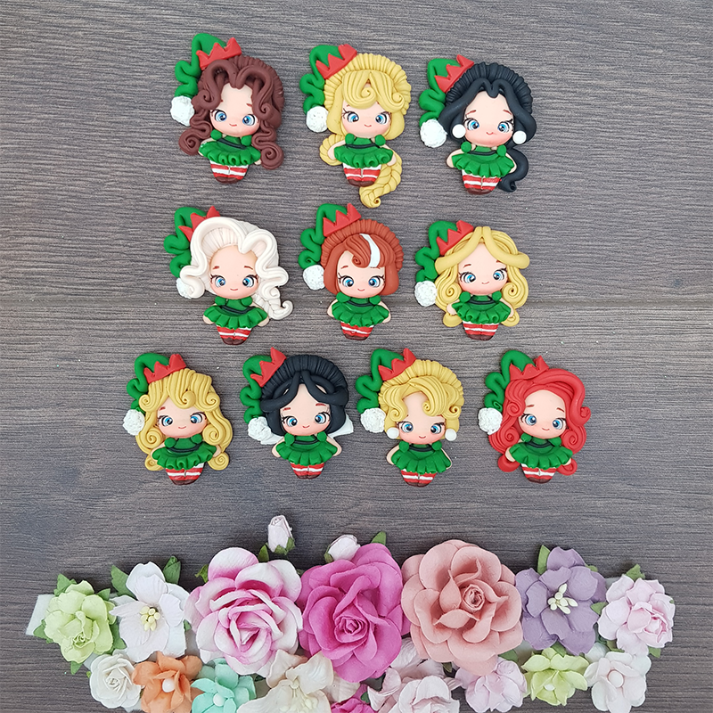 Christmas elf - set of 10 - Embellishment Clay Bow Centre