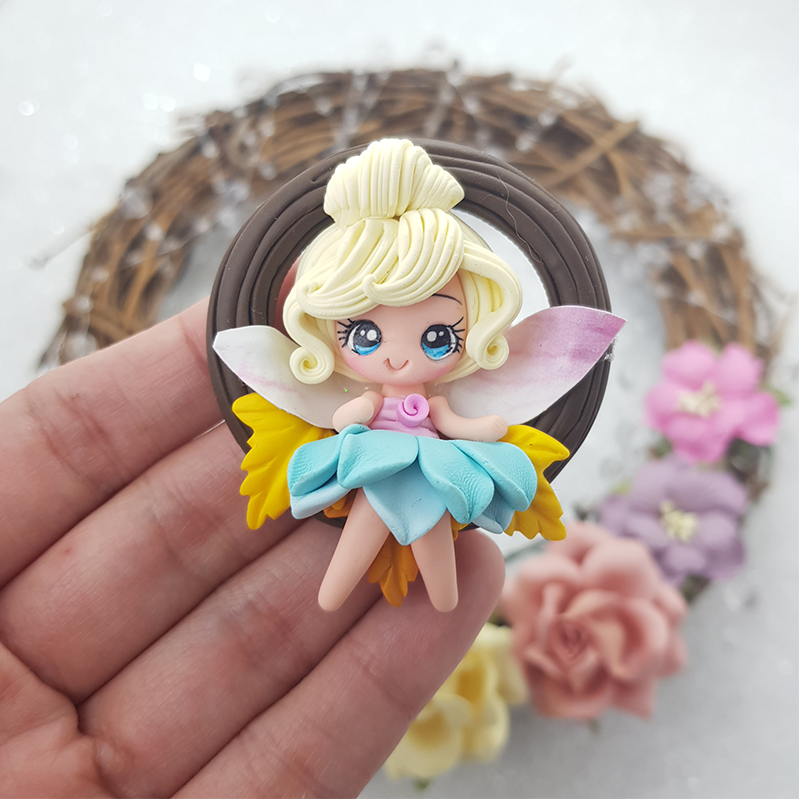 Blue mint skirt fairy - Embellishment Clay Bow Centre