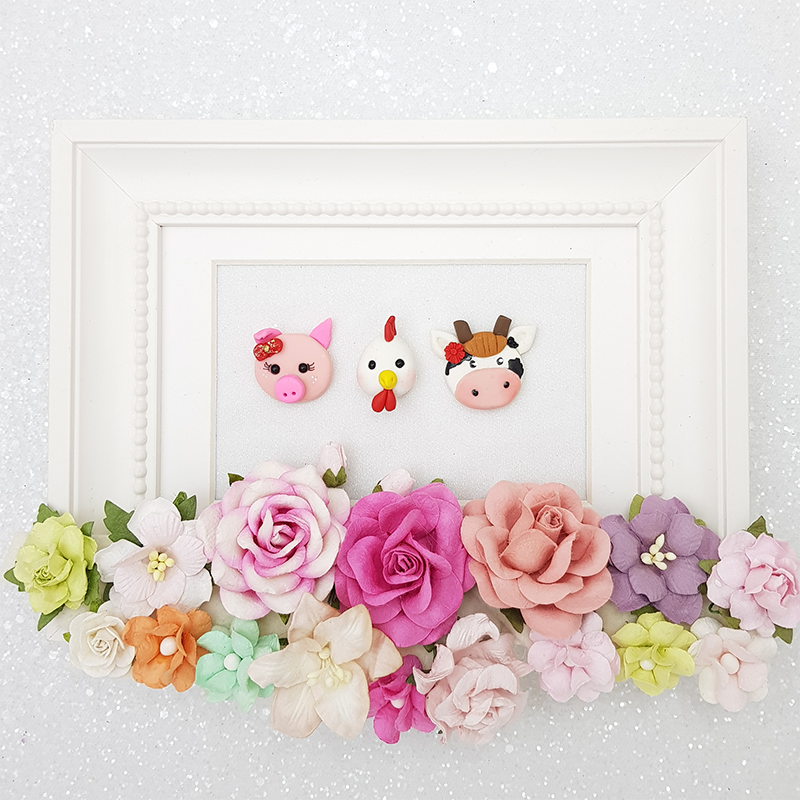 Farm animals - Handmade Flatback Clay Bow Centre