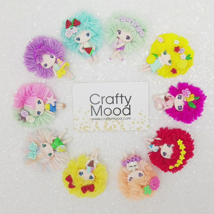 Summer fluffy hair girl- Handmade Flatback Clay Bow Centre