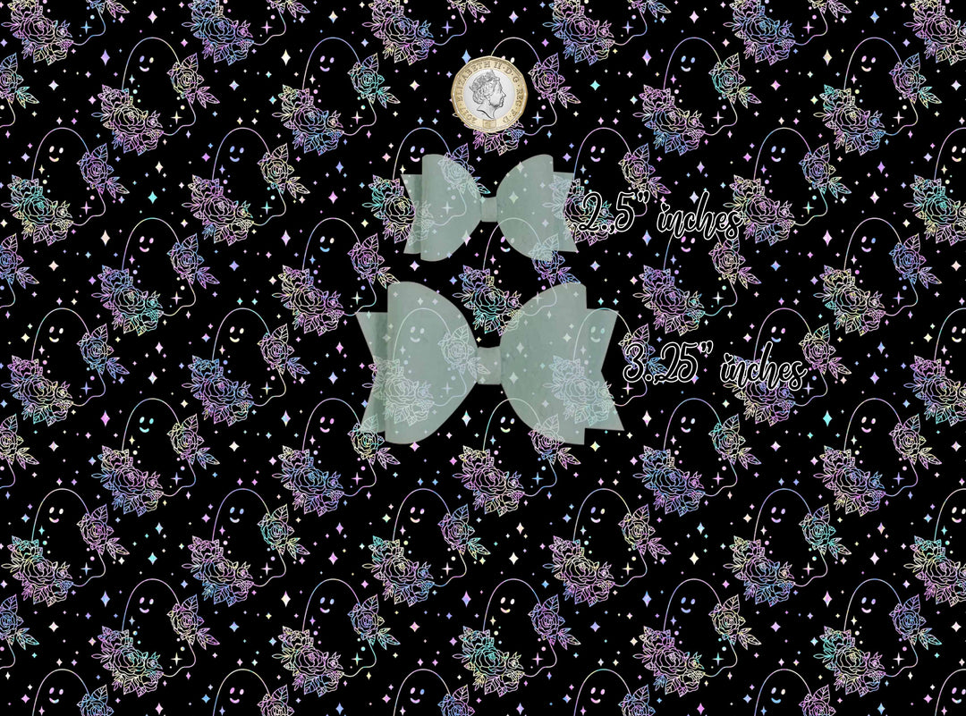 floral ghost halloween - vegan Leather vinyl - canvas - choose Fabric material Sheets