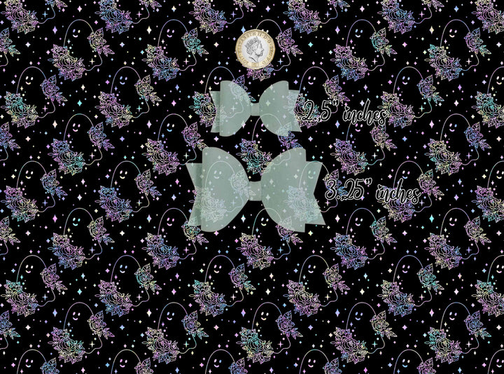 floral ghost halloween - vegan Leather vinyl - canvas - choose Fabric material Sheets
