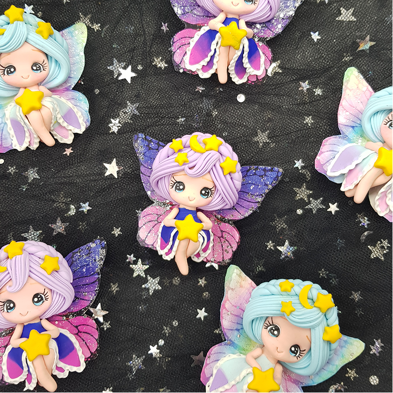 Galaxy fairy purple - Handmade Flatback Clay Bow Centre