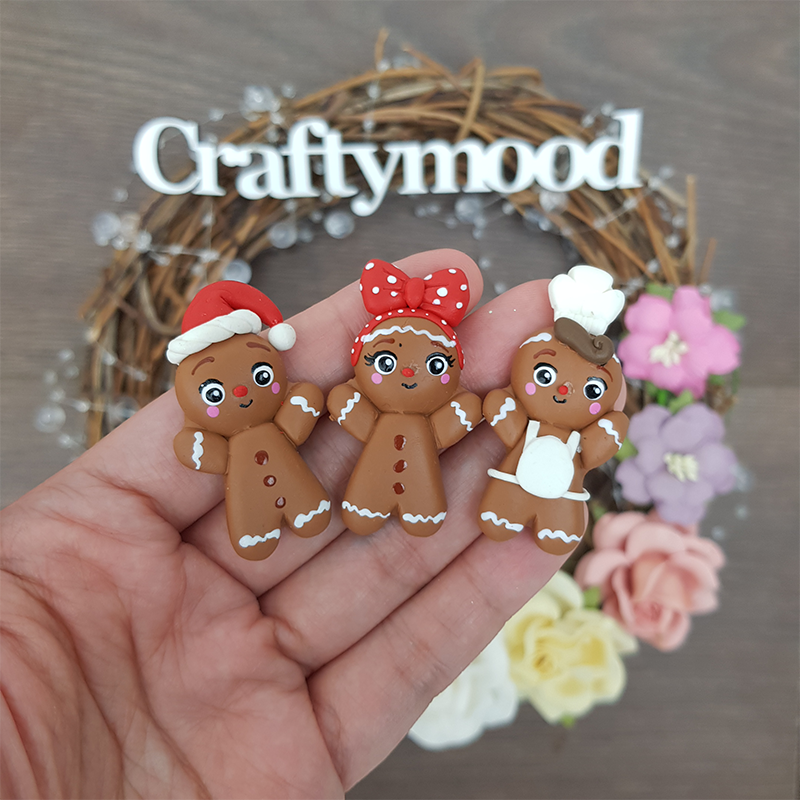 Gingerbread - Handmade Flatback Clay Bow Centre