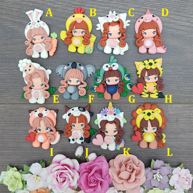 Girl dressing up animal onesie - Handmade Flatback Clay Bow Centre