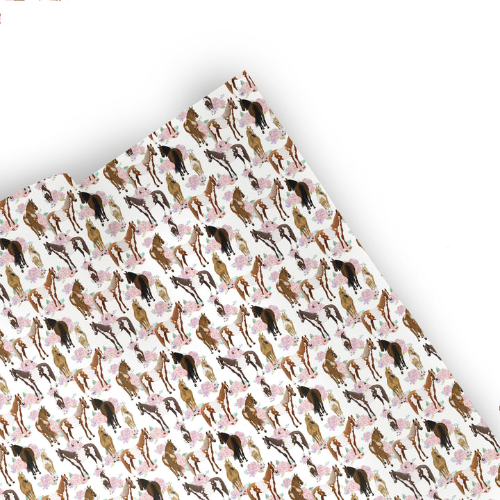 Floral horse - Pu faux vegan Leather vinyl - canvas - choose Fabric material Sheets