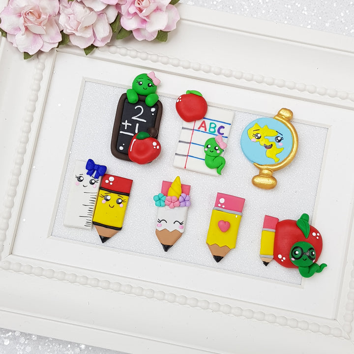 Back to School Stationery - Handmade Flatback Clay Bow Centre - Crafty Mood