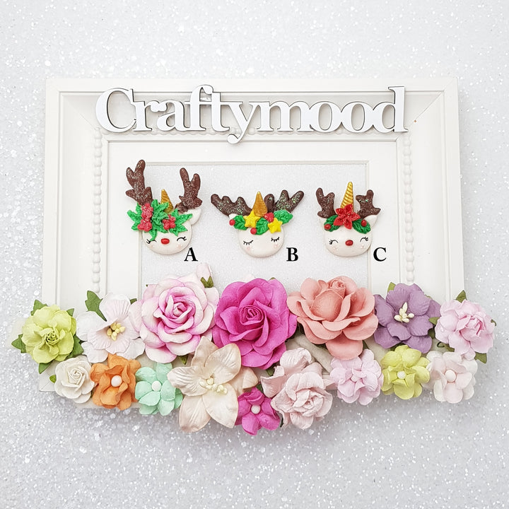 Christmas unicorn reindeer head - Embellishment Clay Bow Centre