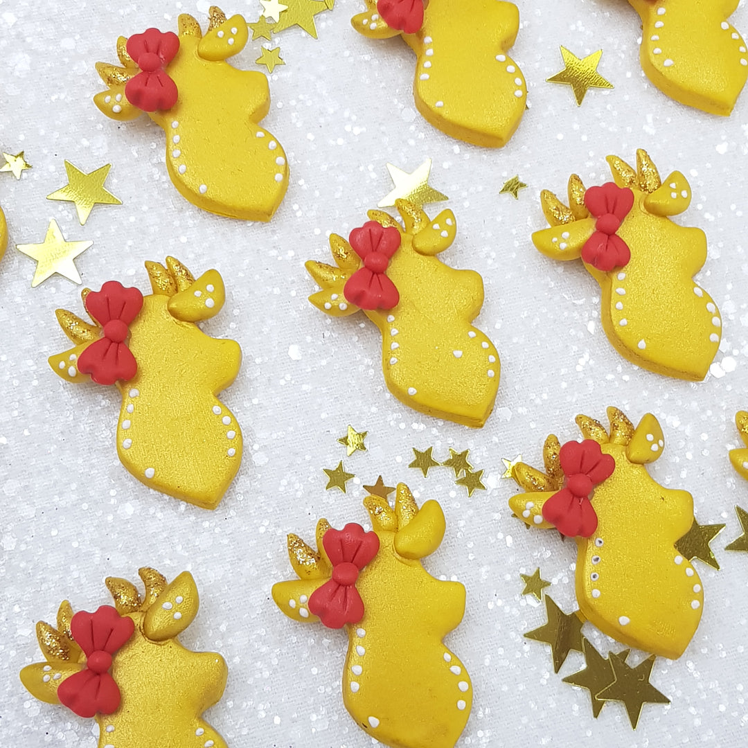 SALE Golden Christmas deer - Embellishment Clay Bow Centre