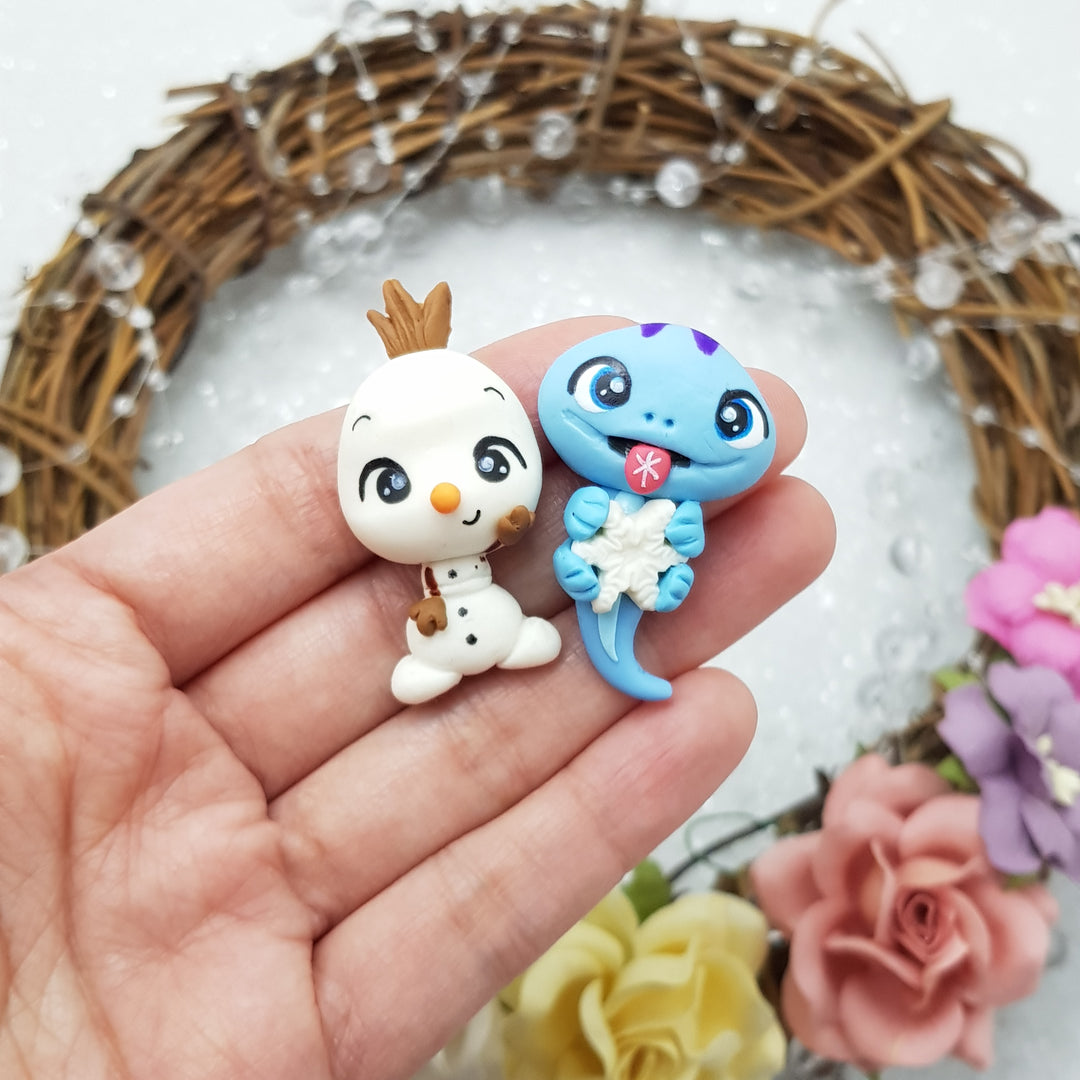 deer lizard snowman  - Handmade Flatback Clay Bow Centre