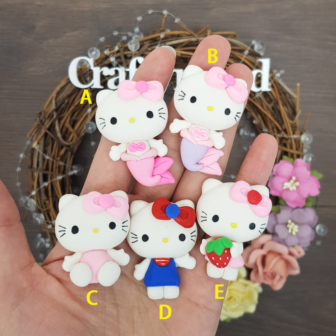 Hello cat - Handmade Flatback Clay Bow Centre