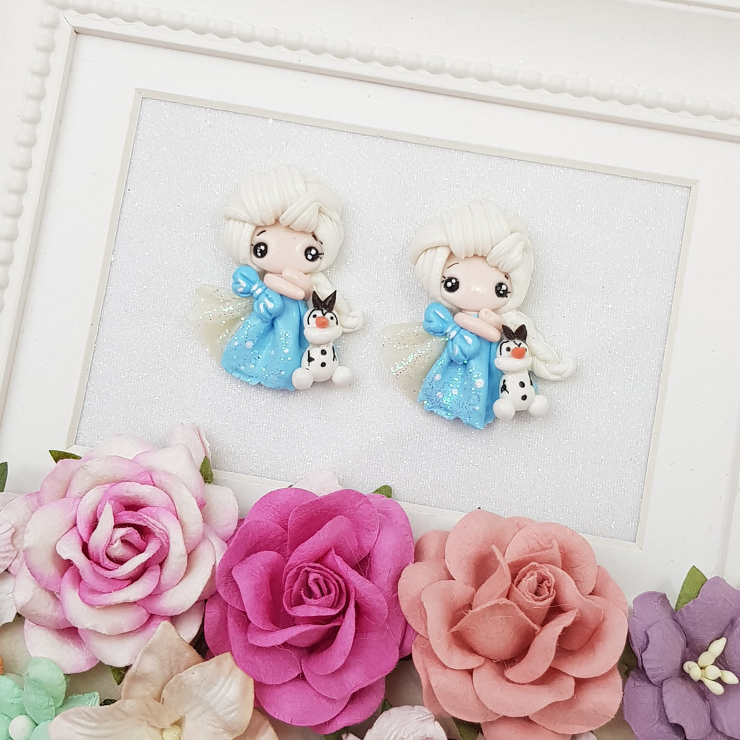 Princess and snowman - Handmade Flatback Clay Bow Centre
