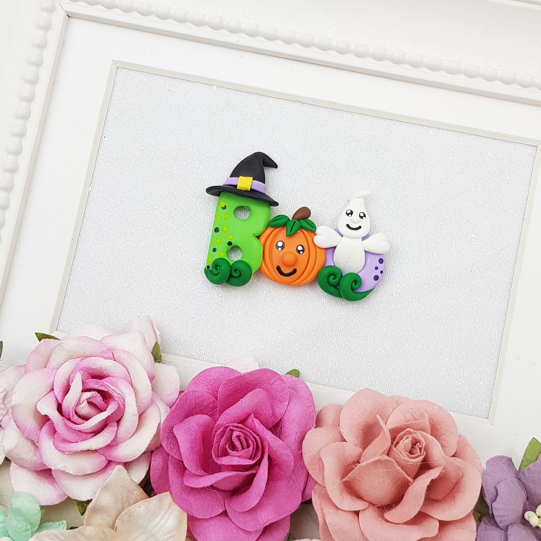 Boo Halloween - Handmade Flatback Clay Bow Centre